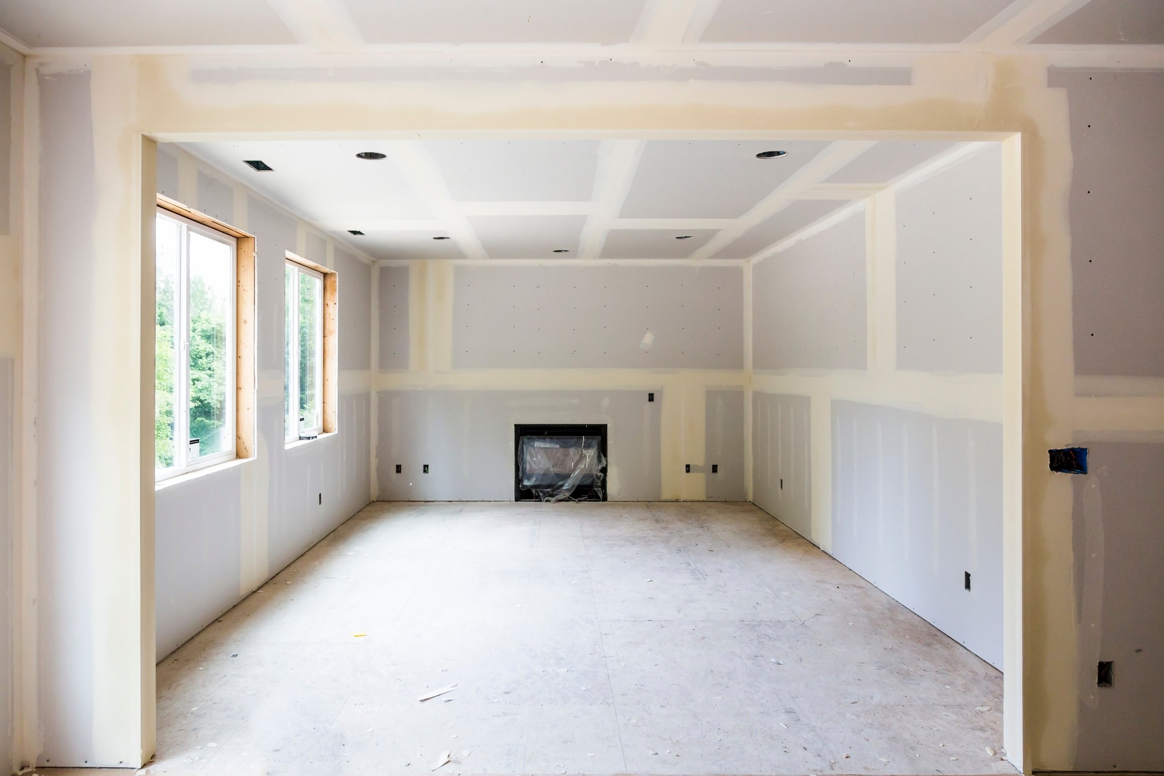 Drywall installation in a new home contruction